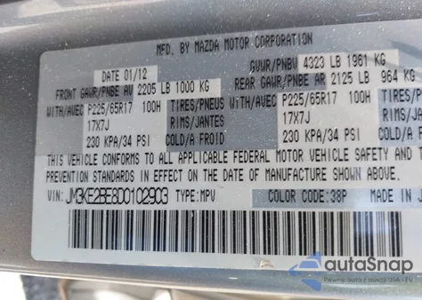 2013 Mazda Cx-5 Sport z USA, uszkodzony, nr VIN JM3KE2BE8D0102903